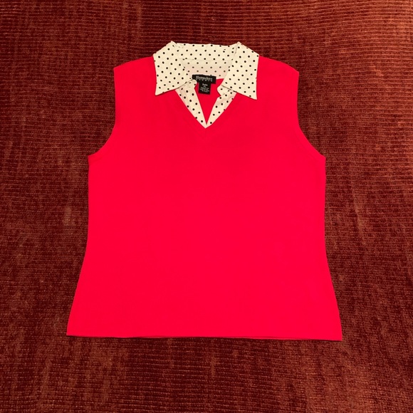 Red Sweater Vest with White Shirt Collar - Picture 2 of 11